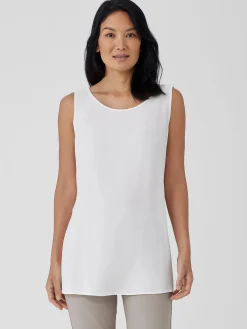 Silk Georgette CrepeBallet Neck Long Tank