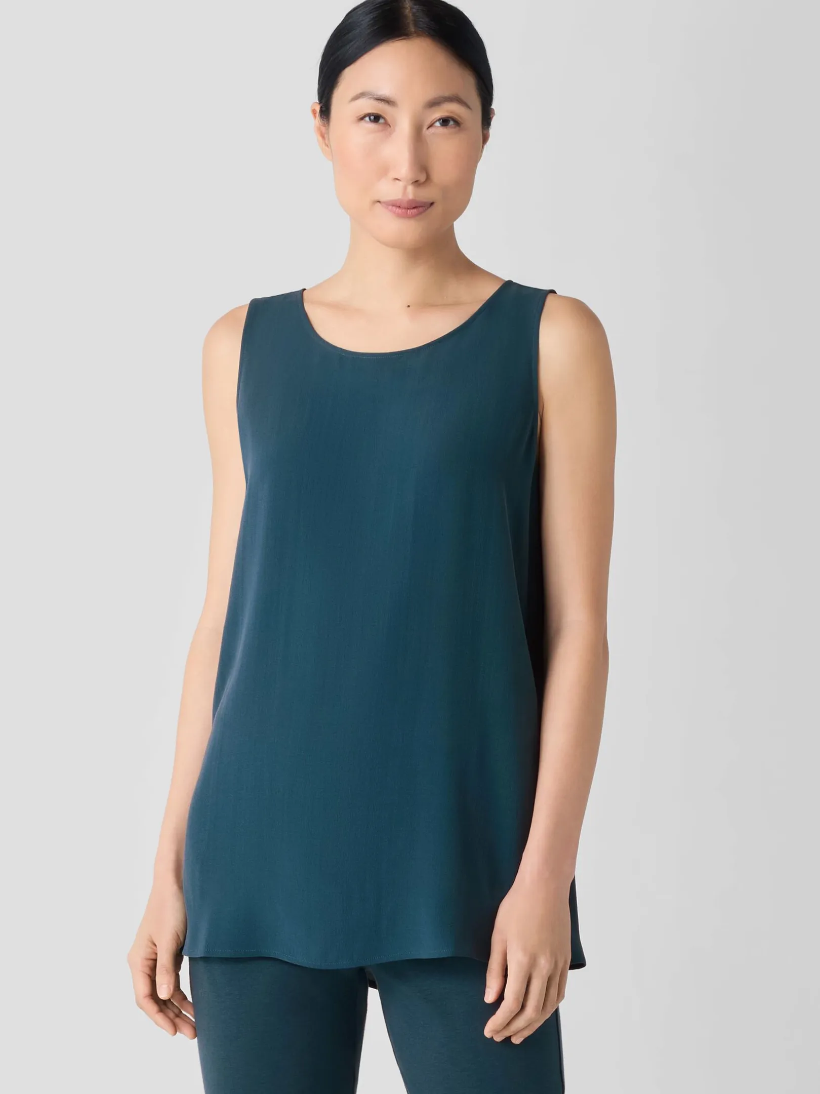 Silk Georgette CrepeBallet Neck Long Tank