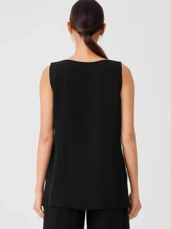 Silk Georgette Crepe Ballet Neck Tank