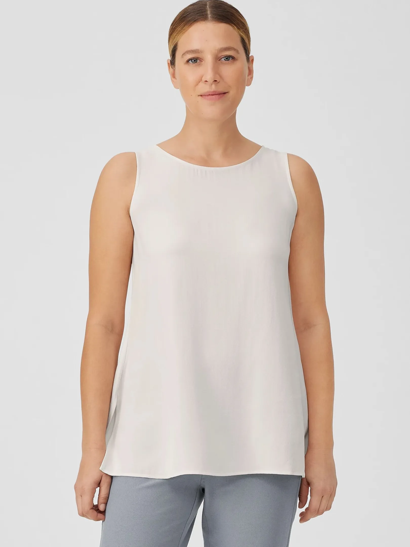 Silk Georgette Crepe Ballet Neck Tank