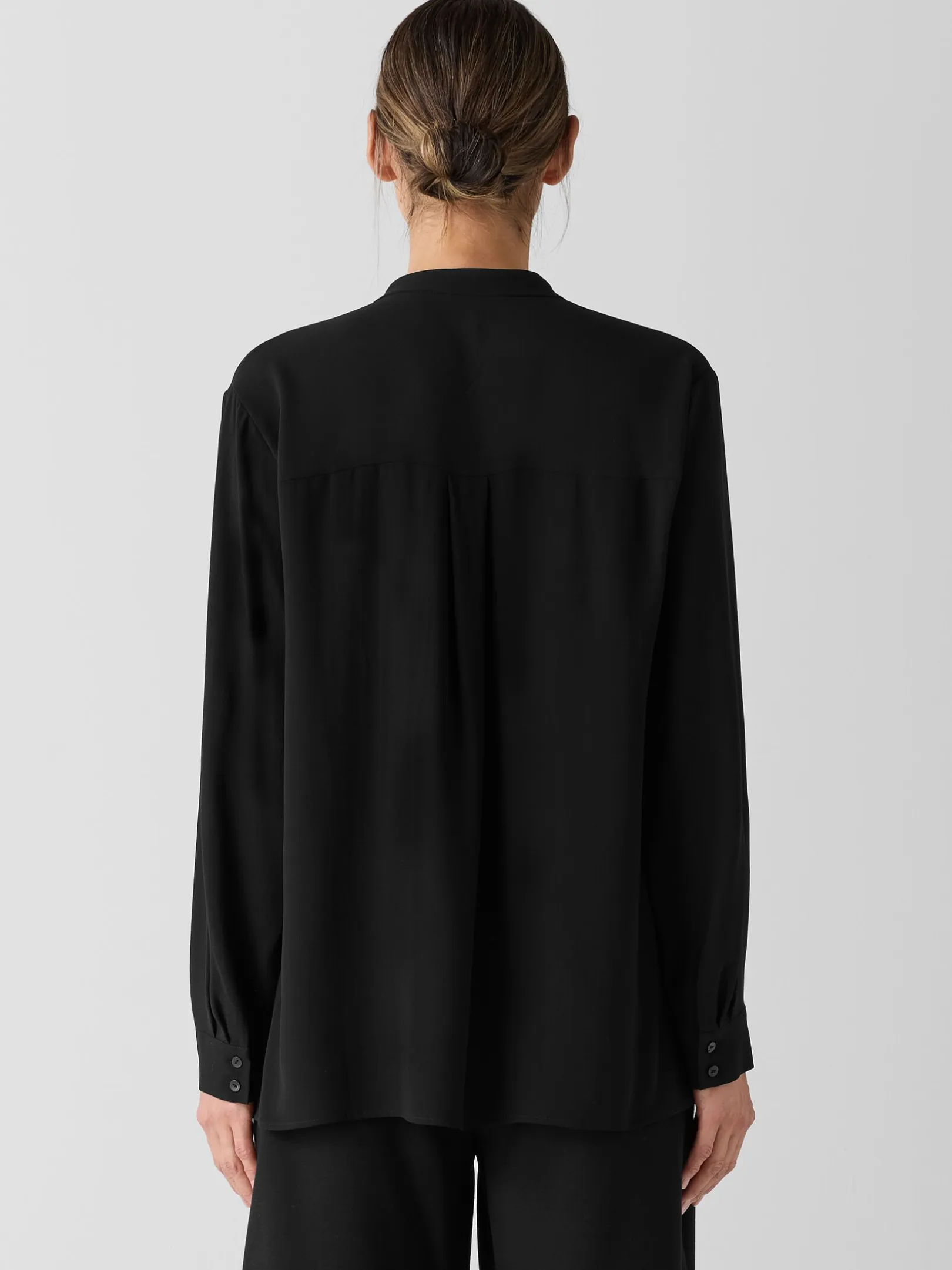 Silk Georgette Crepe Band Collar Shirt