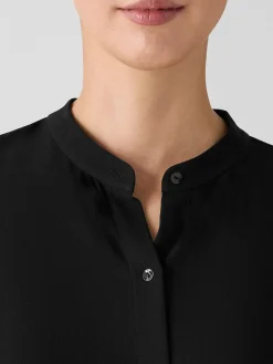 Silk Georgette Crepe Band Collar Shirt