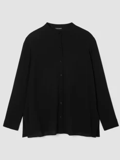 Silk Georgette Crepe Band Collar Shirt