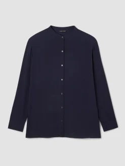 Silk Georgette Crepe Band Collar Shirt