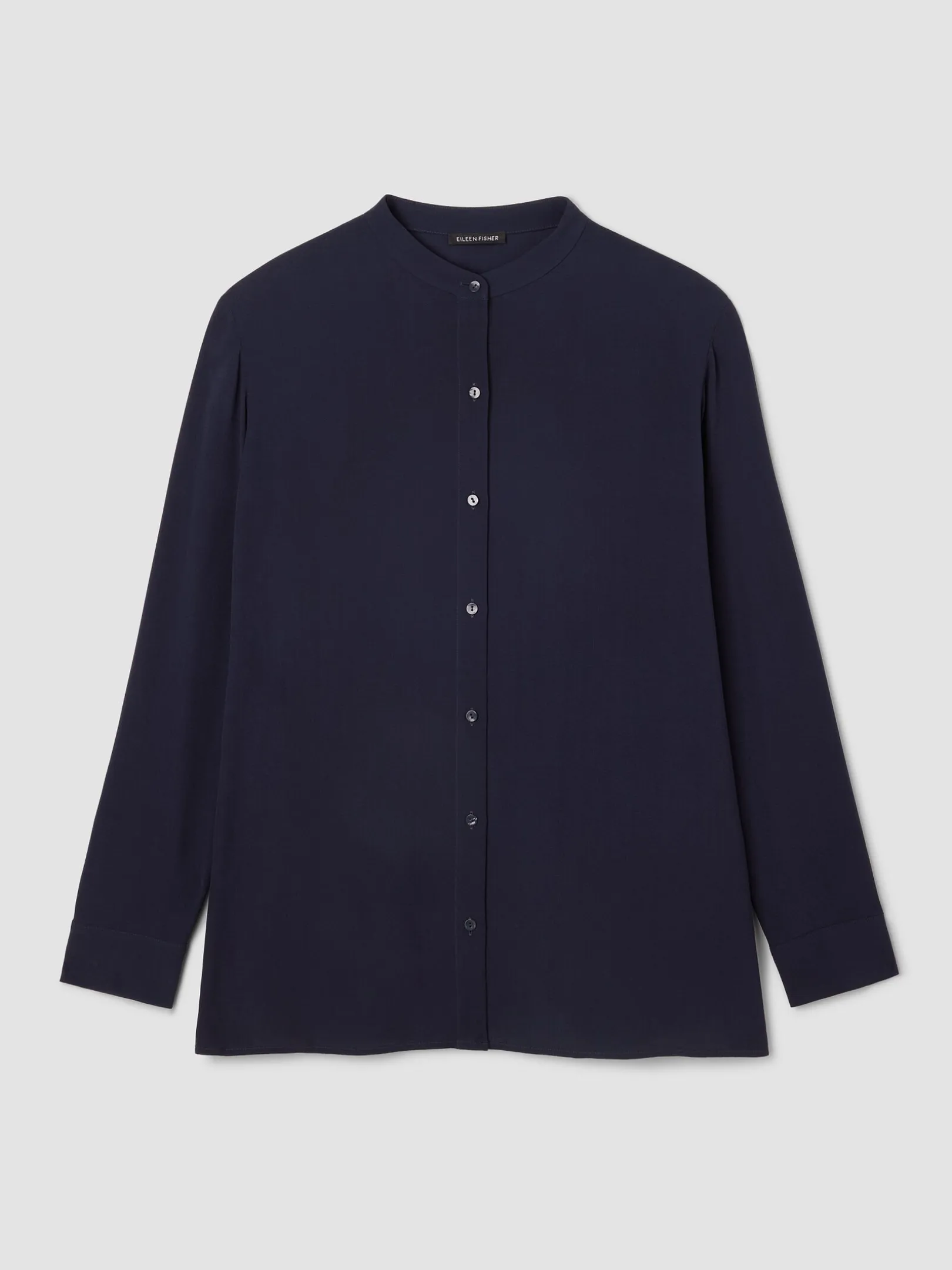 Silk Georgette Crepe Band Collar Shirt