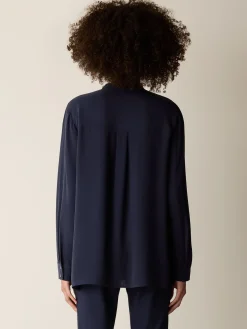 Silk Georgette Crepe Band Collar Shirt