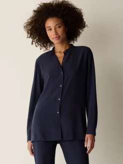 Silk Georgette Crepe Band Collar Shirt
