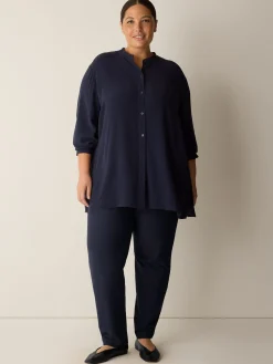 Silk Georgette Crepe Band Collar Shirt