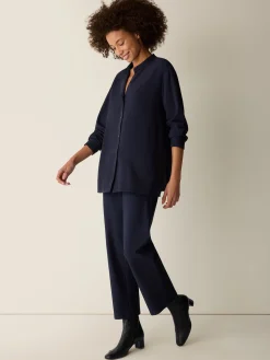 Silk Georgette Crepe Band Collar Shirt