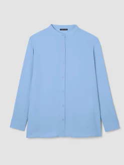Silk Georgette Crepe Band Collar Shirt