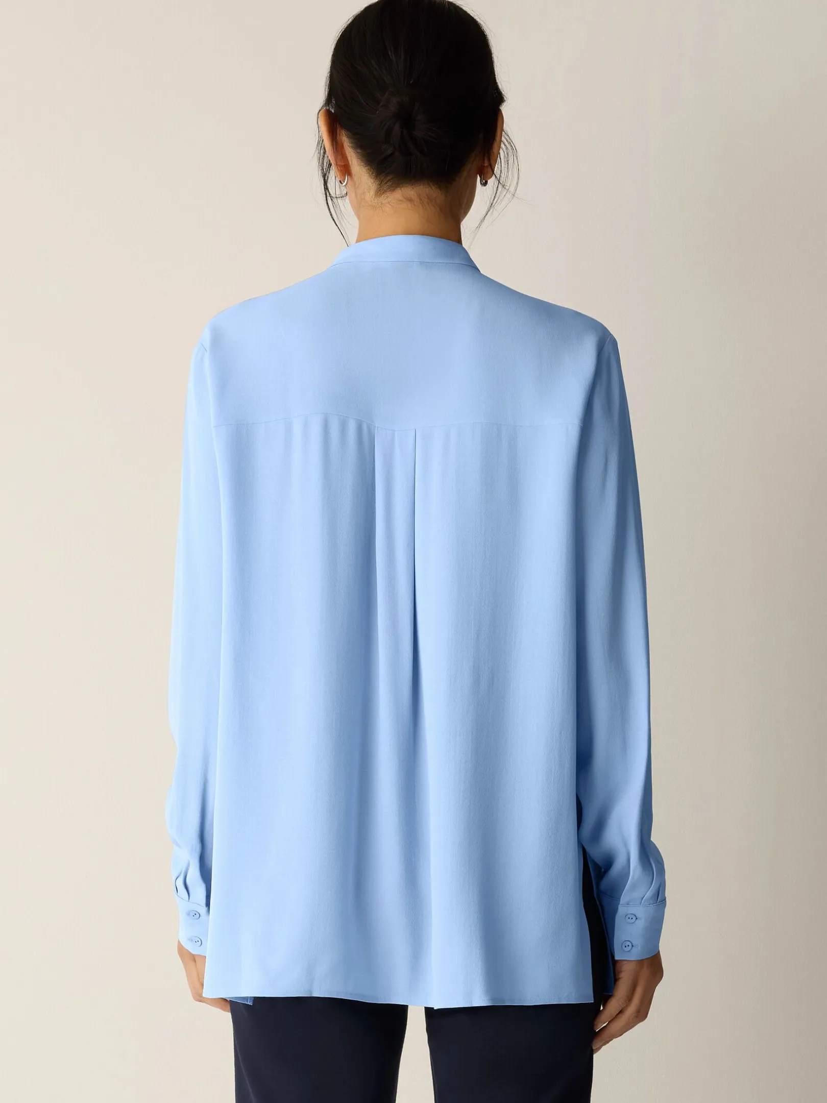 Silk Georgette Crepe Band Collar Shirt