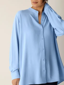 Silk Georgette Crepe Band Collar Shirt