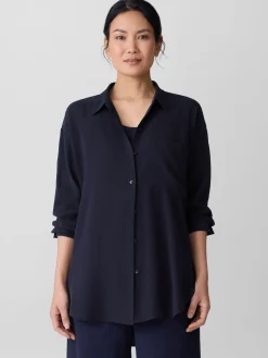 Silk Georgette CrepeClassic Collar Long Shirt