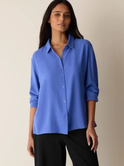 Silk Georgette Crepe Classic Collar Shirt