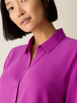 Silk Georgette Crepe Classic Collar Shirt