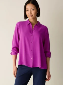 Silk Georgette Crepe Classic Collar Shirt