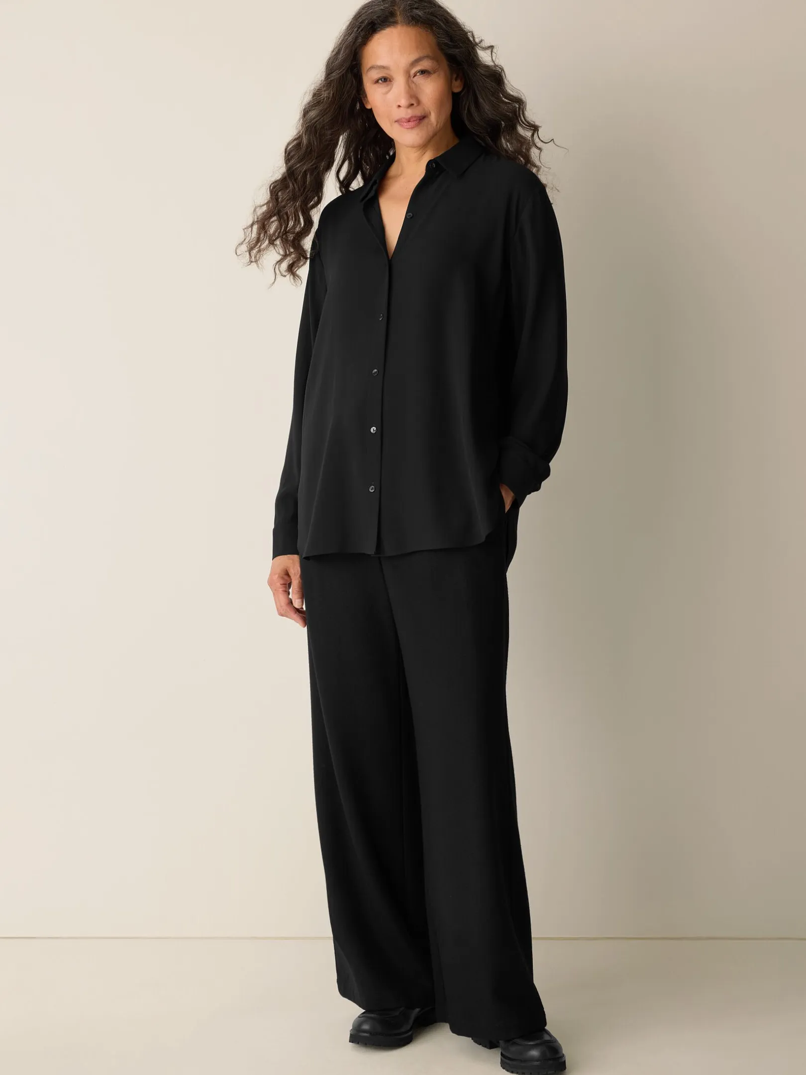 Silk Georgette Crepe Classic Collar Shirt