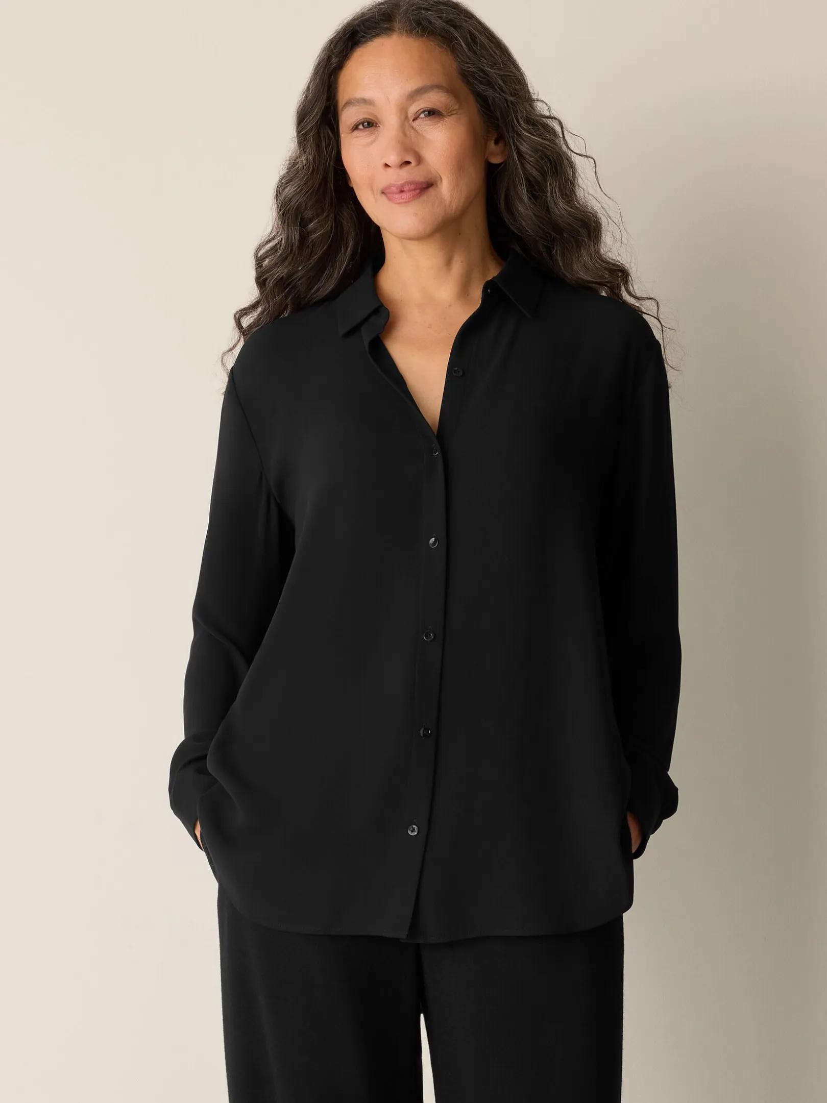 Silk Georgette Crepe Classic Collar Shirt