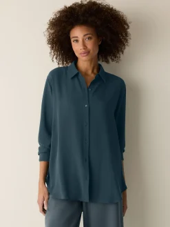 Silk Georgette Crepe Classic Collar Shirt