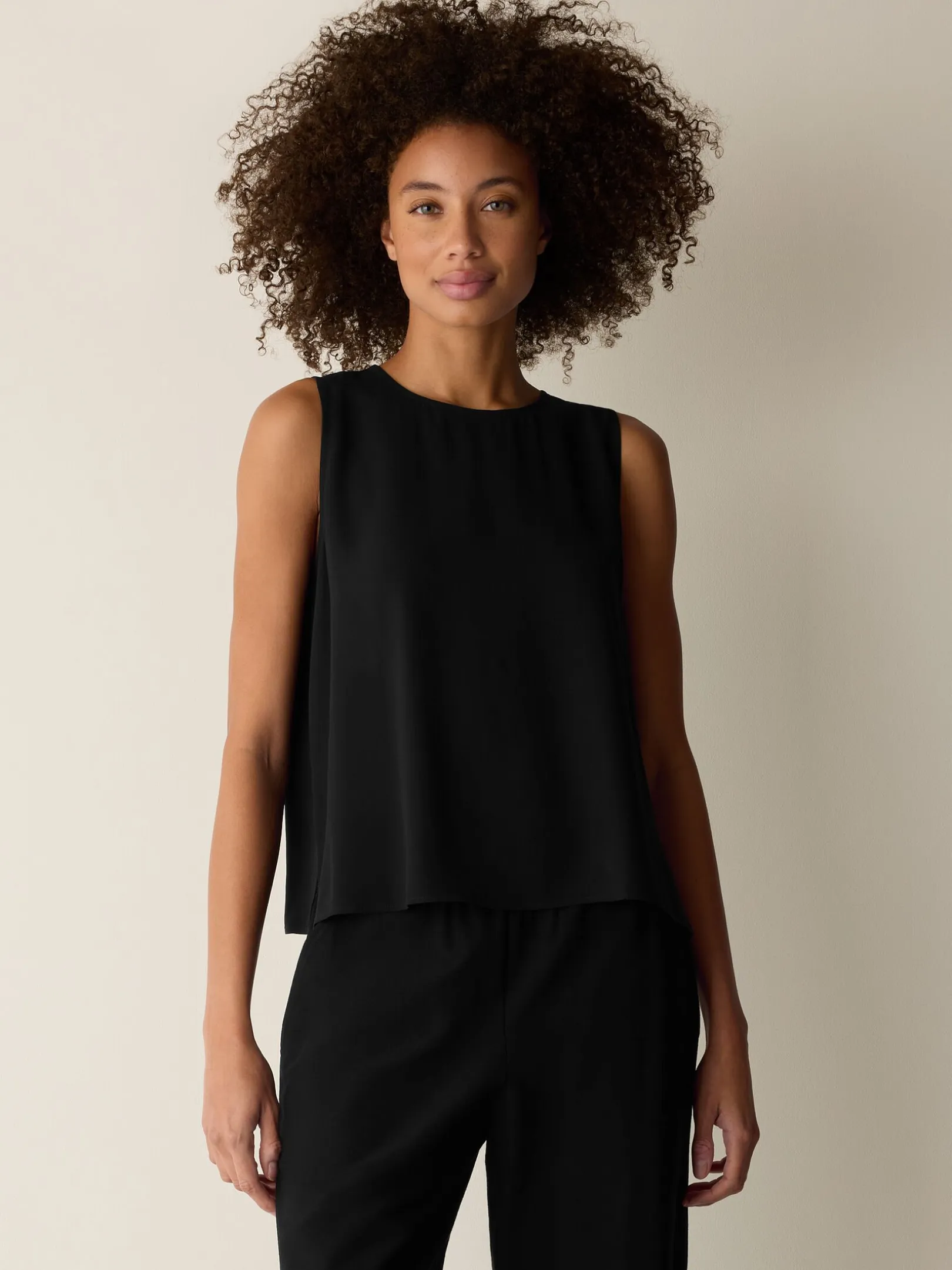 Silk Georgette Crepe Round Neck Tank