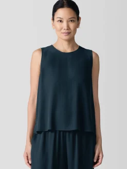 Silk Georgette Crepe Round Neck Tank