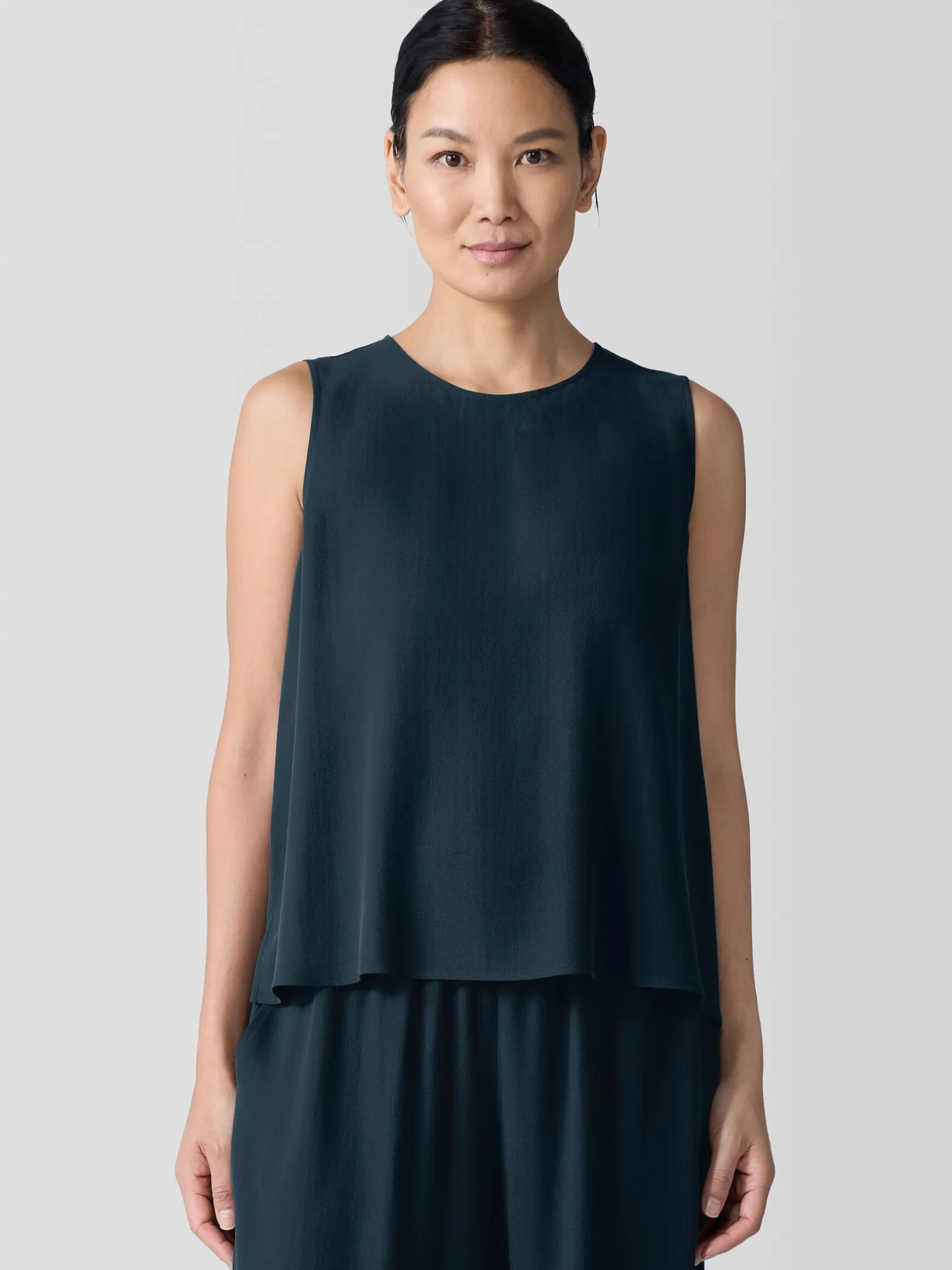 Silk Georgette Crepe Round Neck Tank