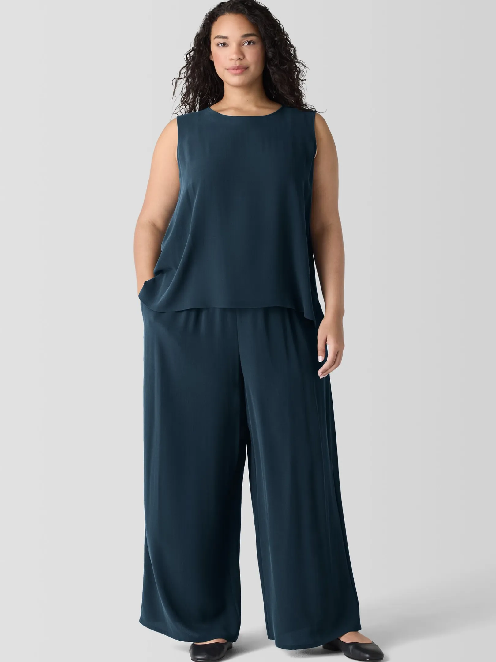 Silk Georgette Crepe Round Neck Tank