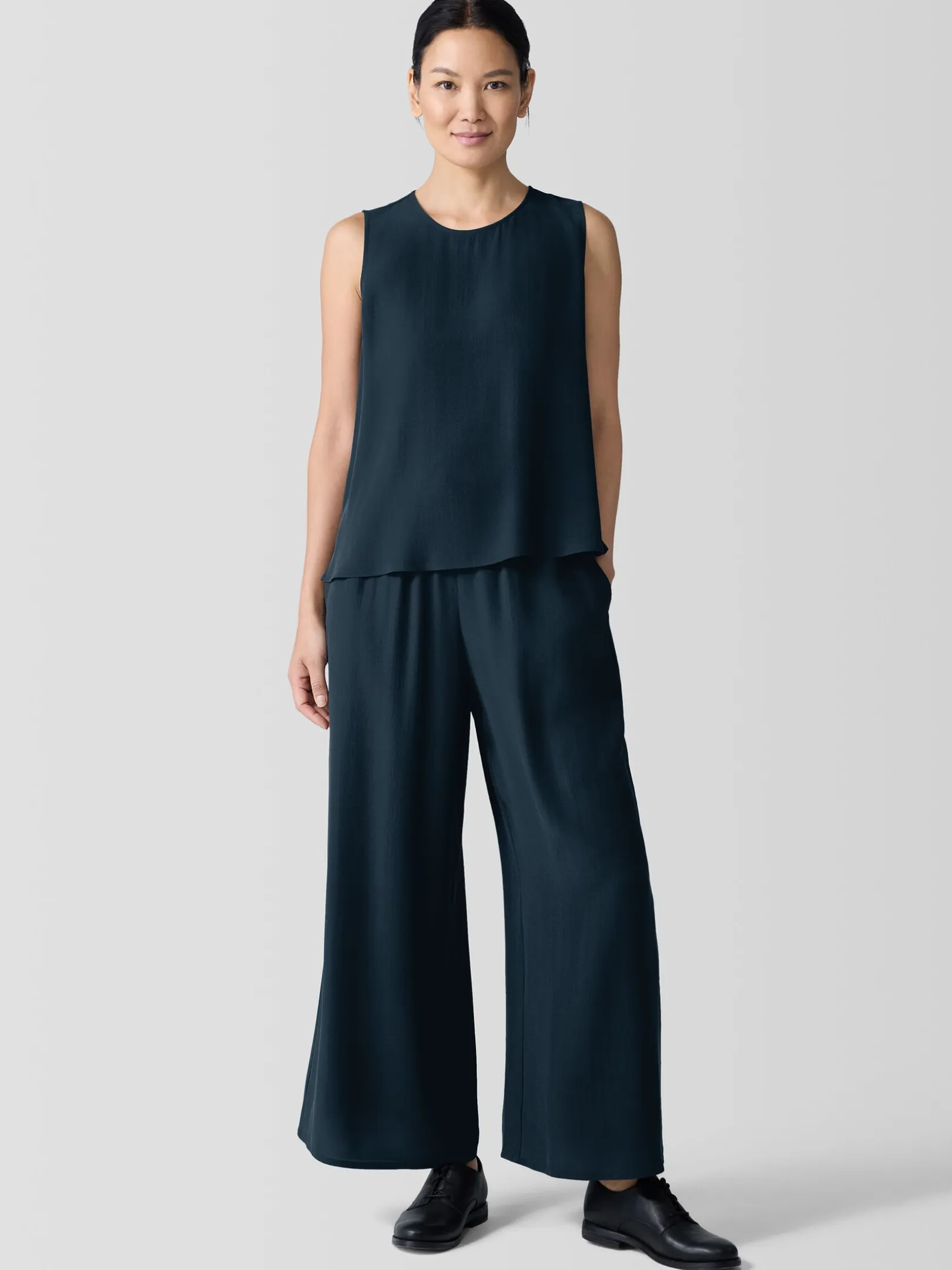 Silk Georgette Crepe Round Neck Tank