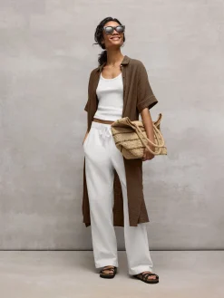 Slubby Organic Cotton Linen Full-Length Straight Pant