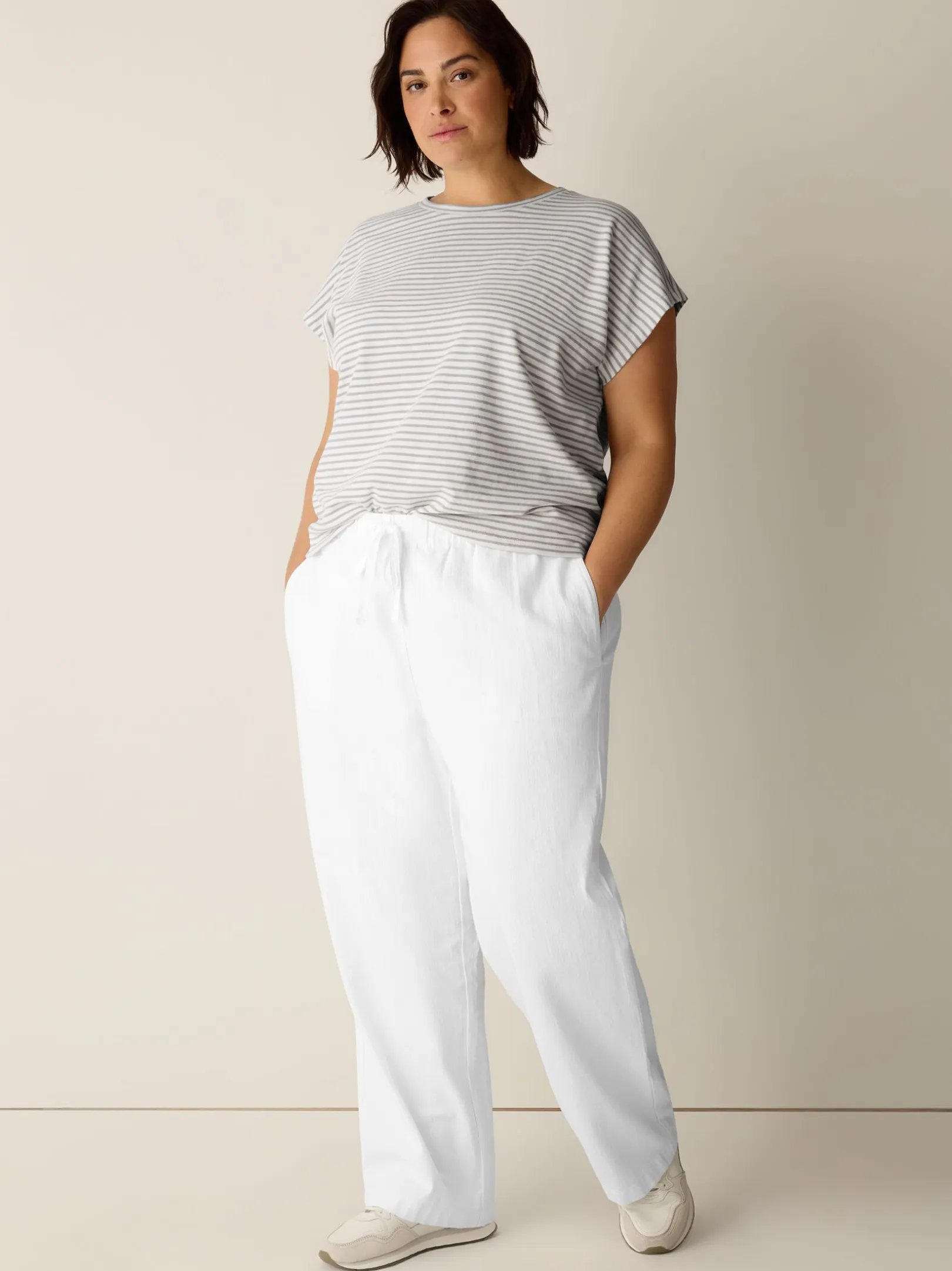 Slubby Organic Cotton Linen Full-Length Straight Pant