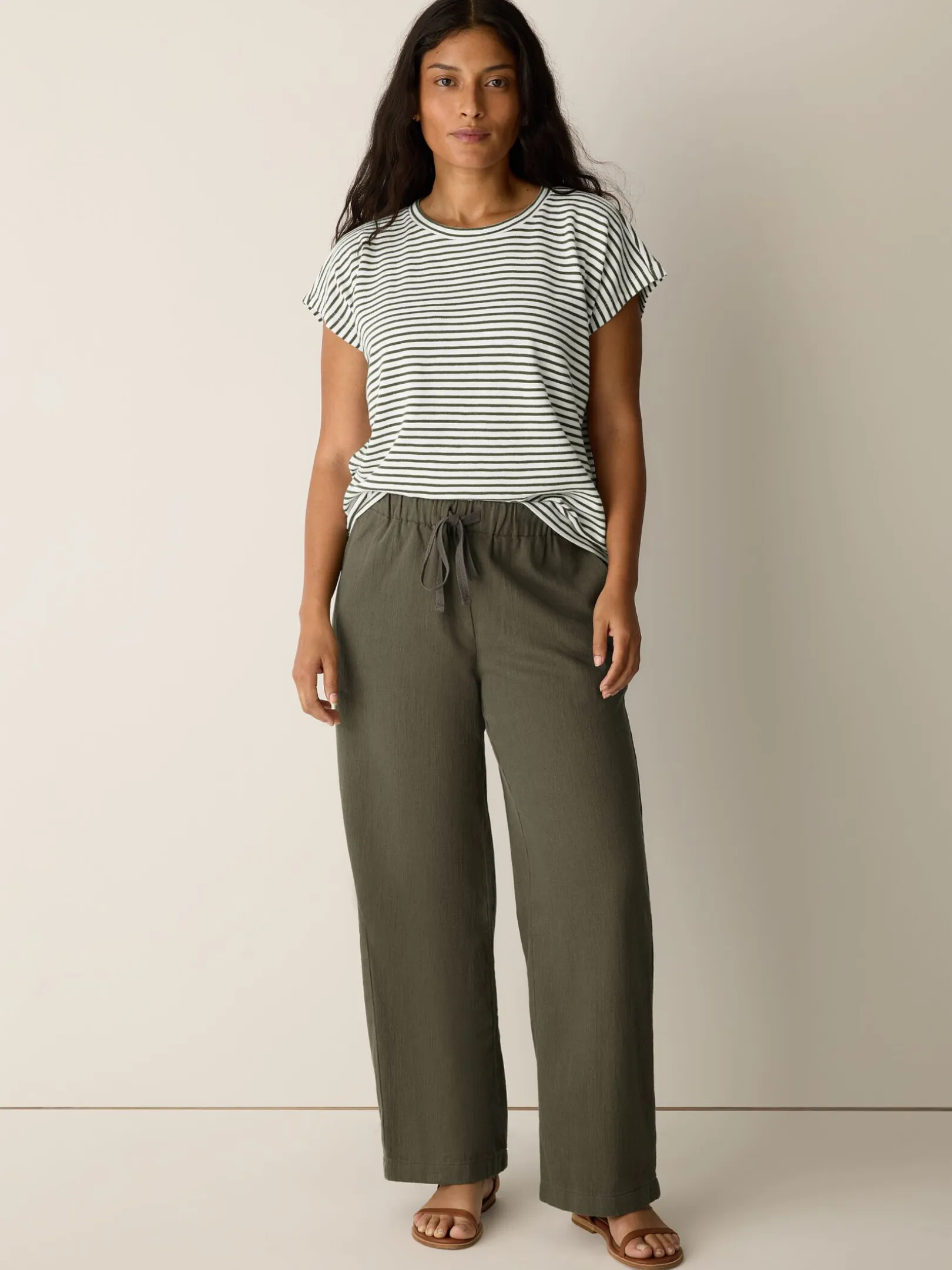 Slubby Organic Cotton Linen Full-Length Straight Pant