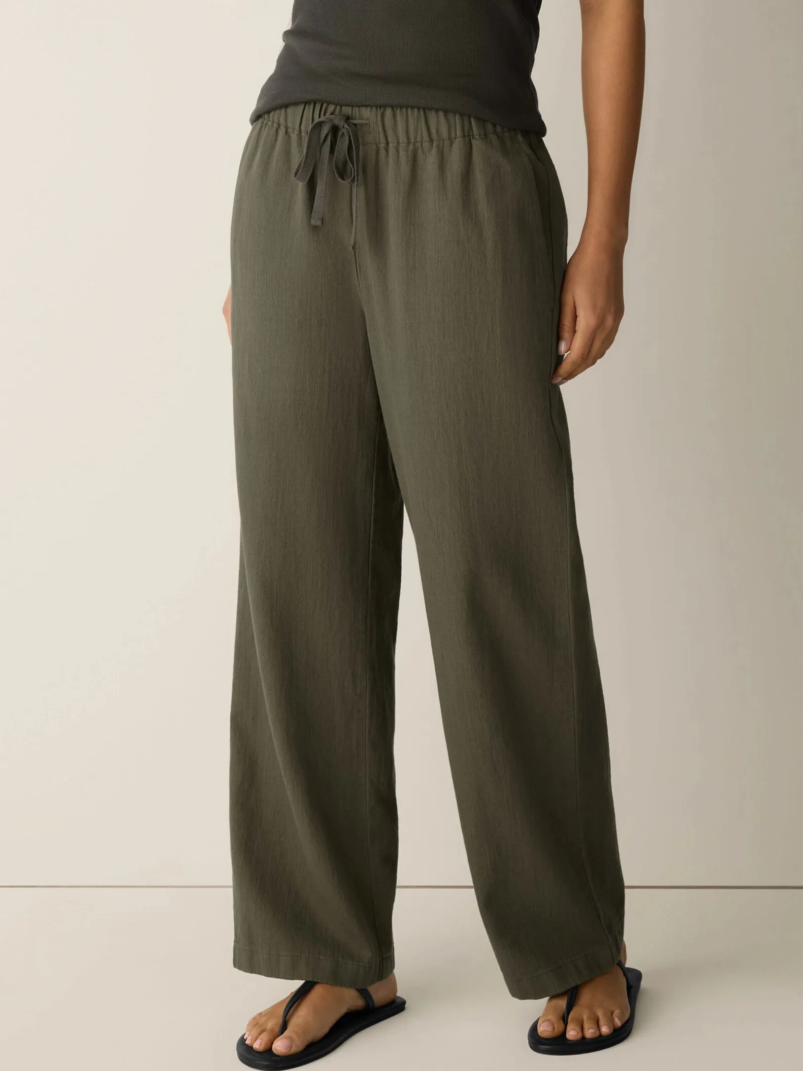 Slubby Organic Cotton Linen Full-Length Straight Pant