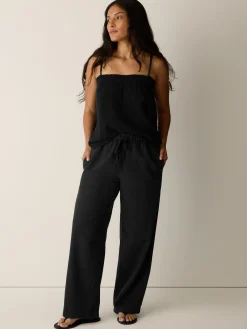 Slubby Organic Cotton Linen Full-Length Straight Pant