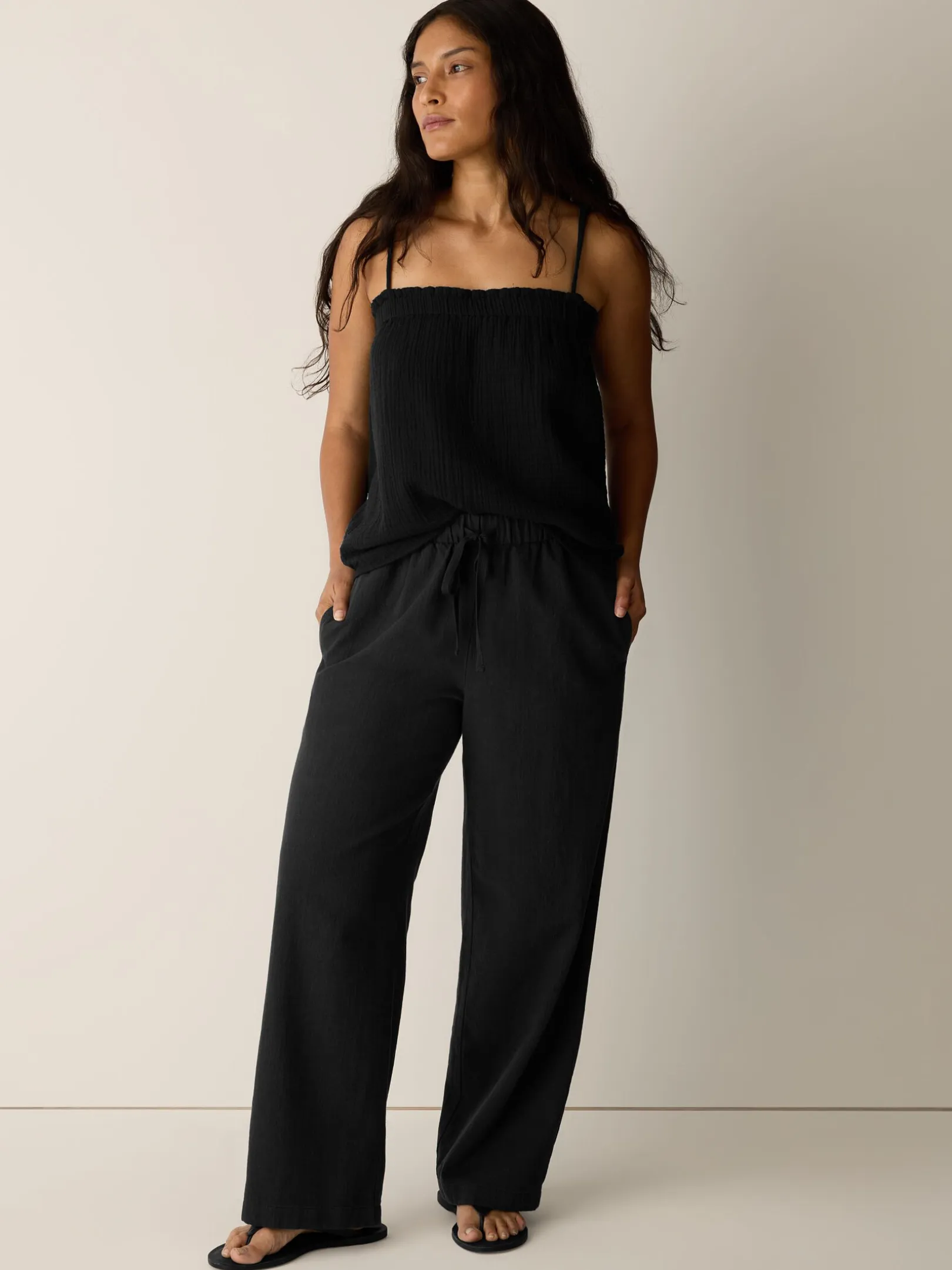 Slubby Organic Cotton Linen Full-Length Straight Pant