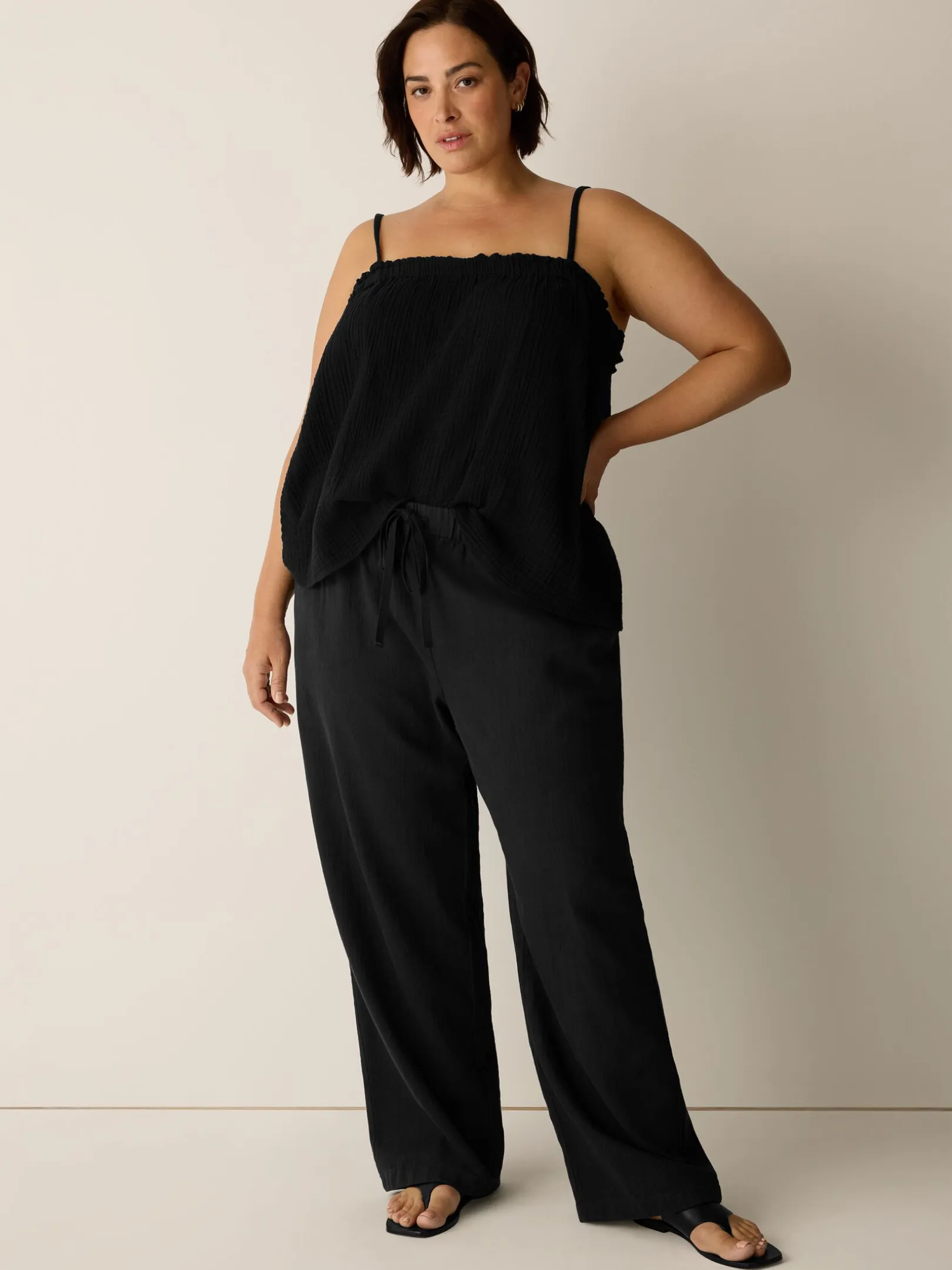 Slubby Organic Cotton Linen Full-Length Straight Pant