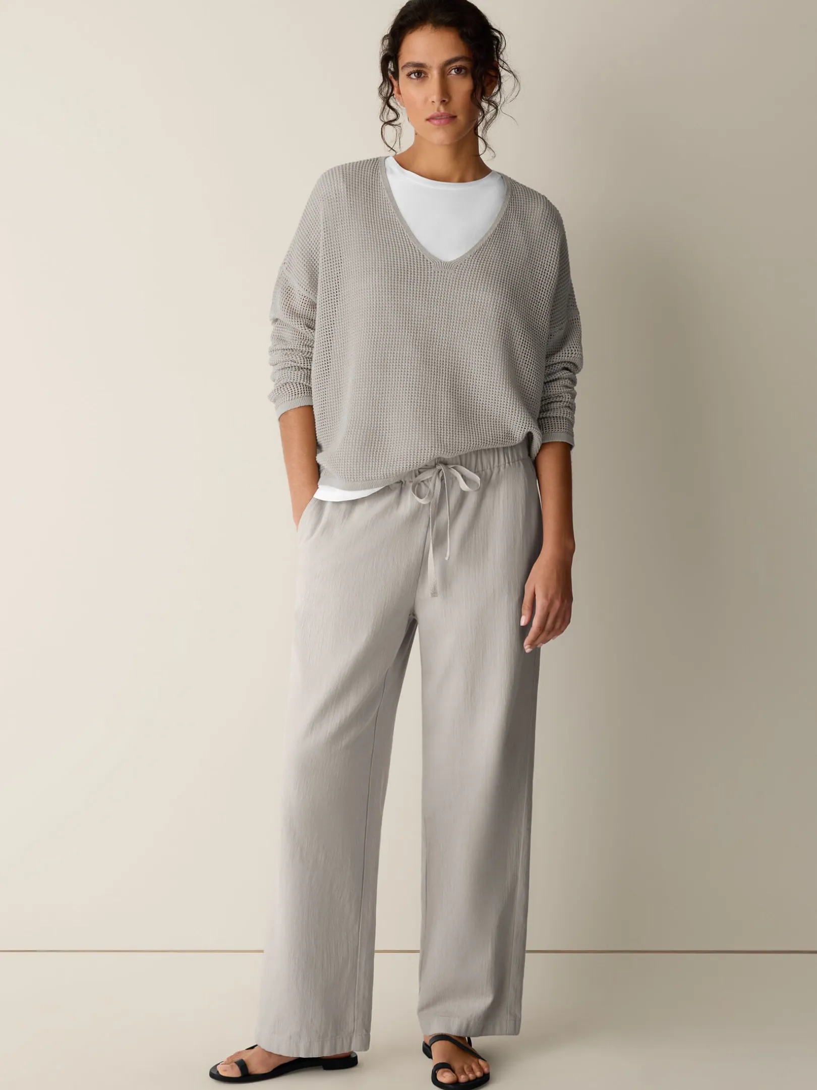 Slubby Organic Cotton Linen Full-Length Straight Pant