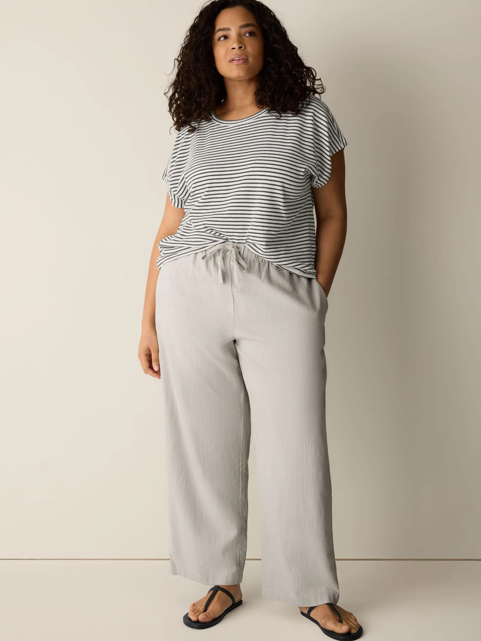 Slubby Organic Cotton Linen Full-Length Straight Pant