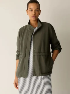Slubby Organic Cotton Linen High Collar Jacket