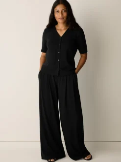 Stretch Jersey Knit Full-Length Wide Pant