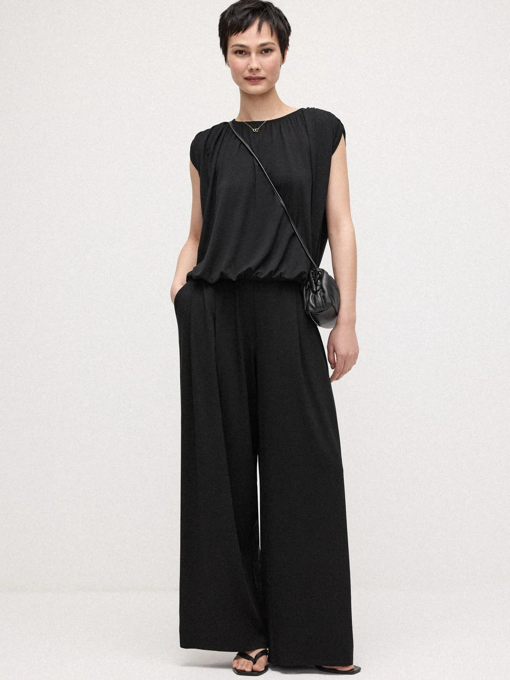 Stretch Jersey Knit Full-Length Wide Pant