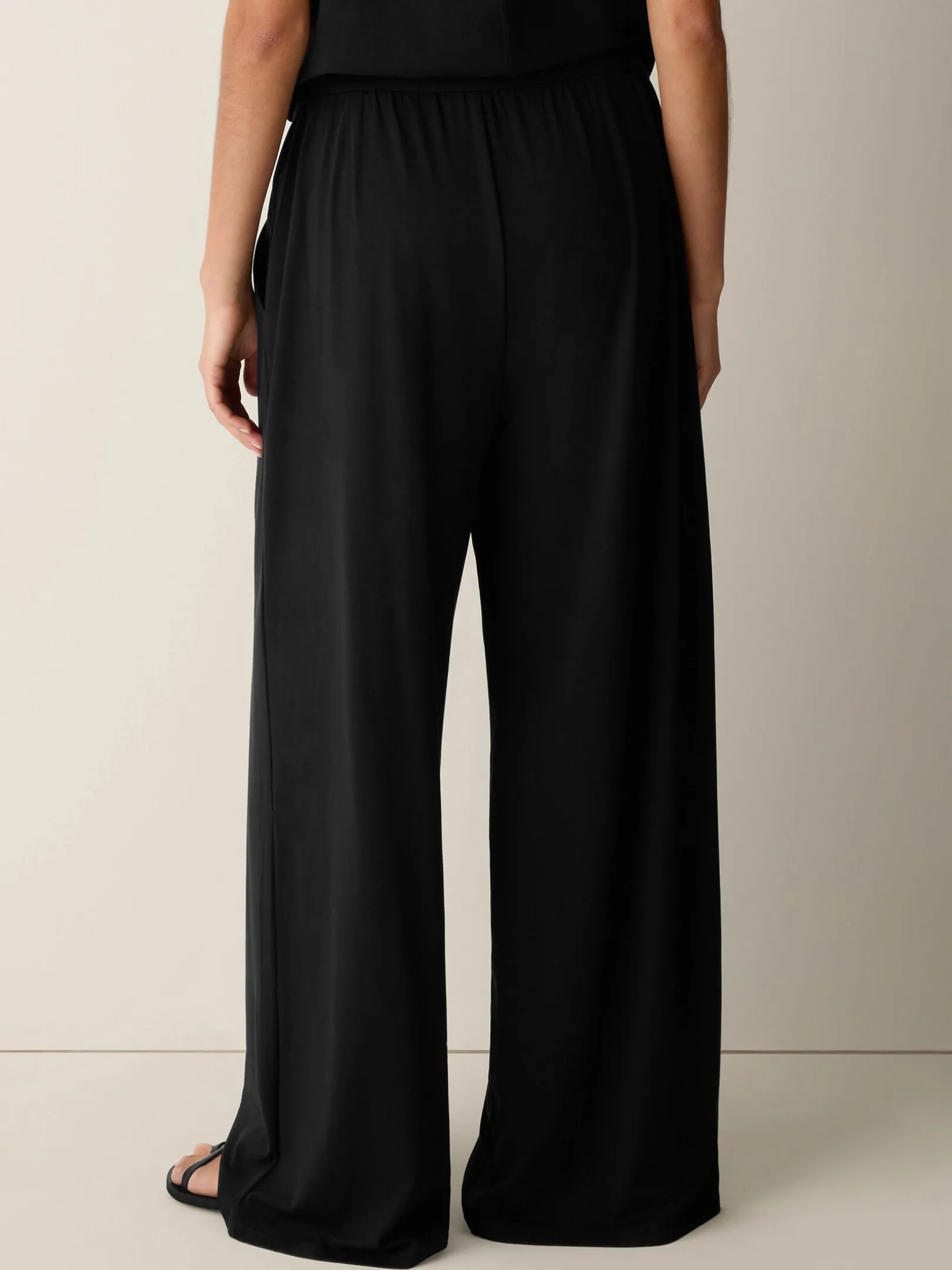 Stretch Jersey Knit Full-Length Wide Pant