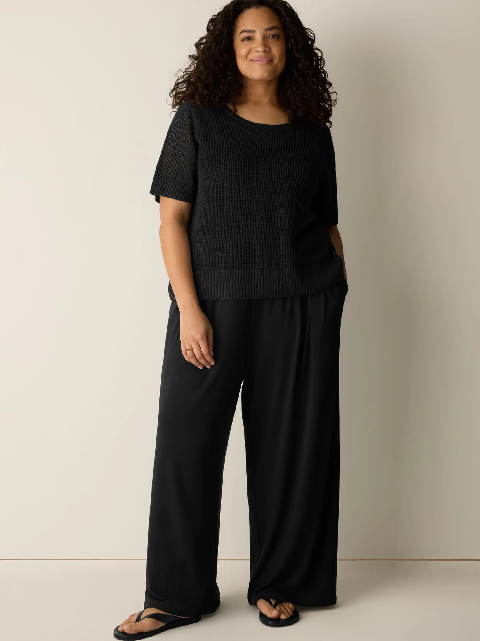 Stretch Jersey Knit Full-Length Wide Pant