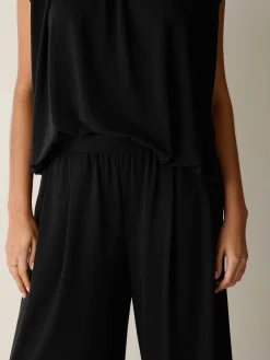 Stretch Jersey Knit Full-Length Wide Pant