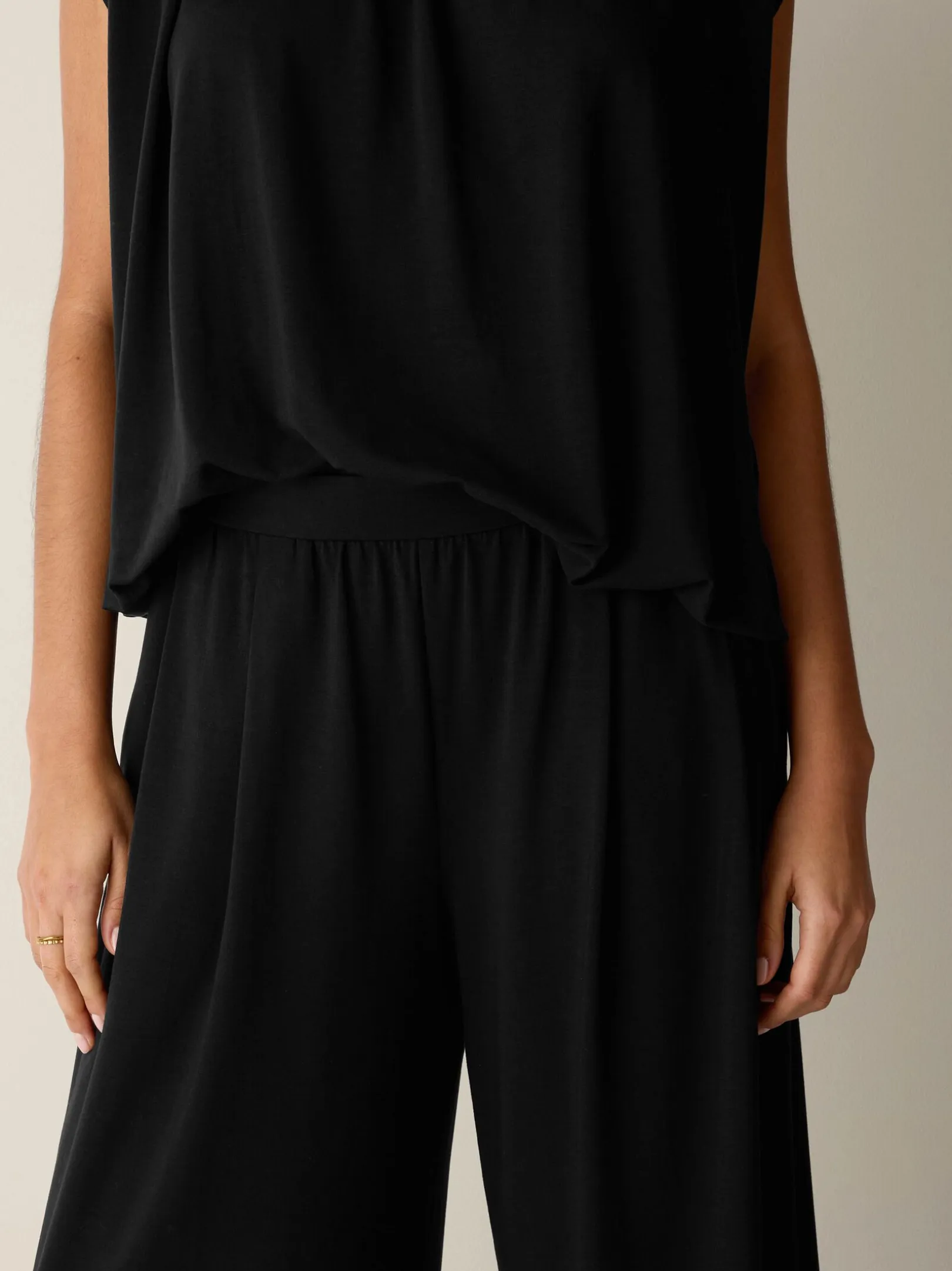 Stretch Jersey Knit Full-Length Wide Pant