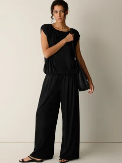 Stretch Jersey Knit Full-Length Wide Pant