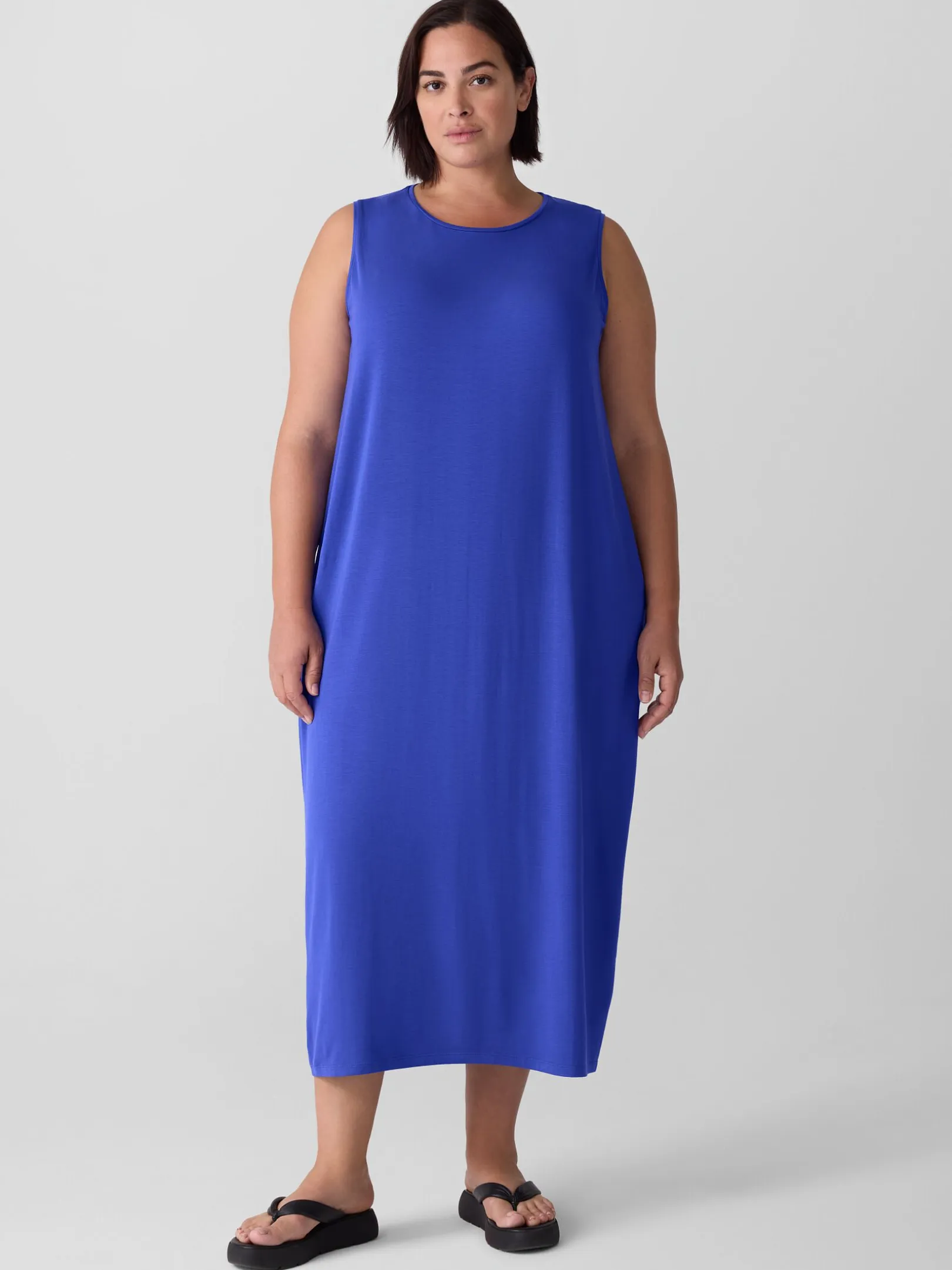 Stretch Jersey Knit Round Neck Dress