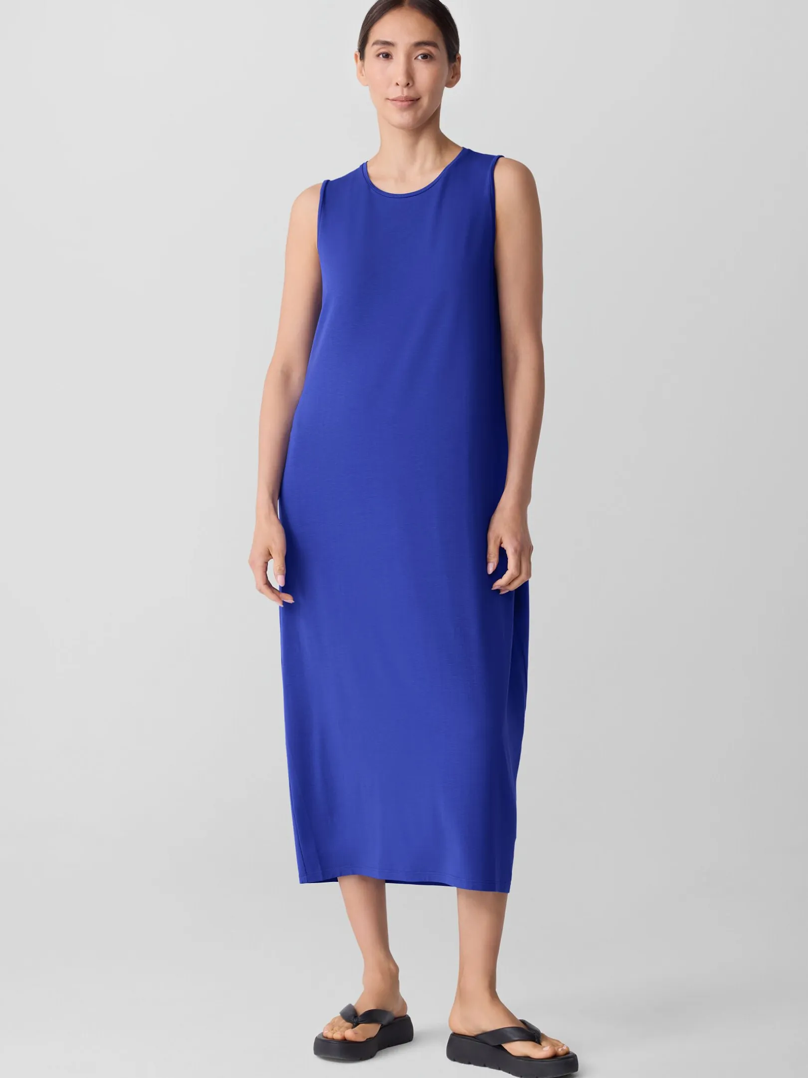 Stretch Jersey Knit Round Neck Dress