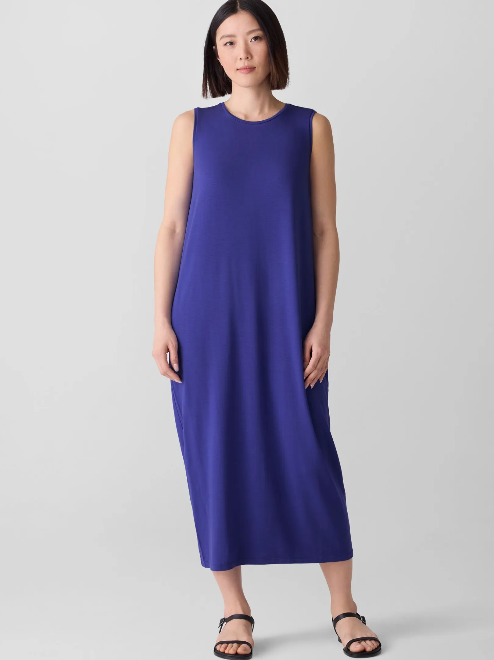 Stretch Jersey Knit Round Neck Dress