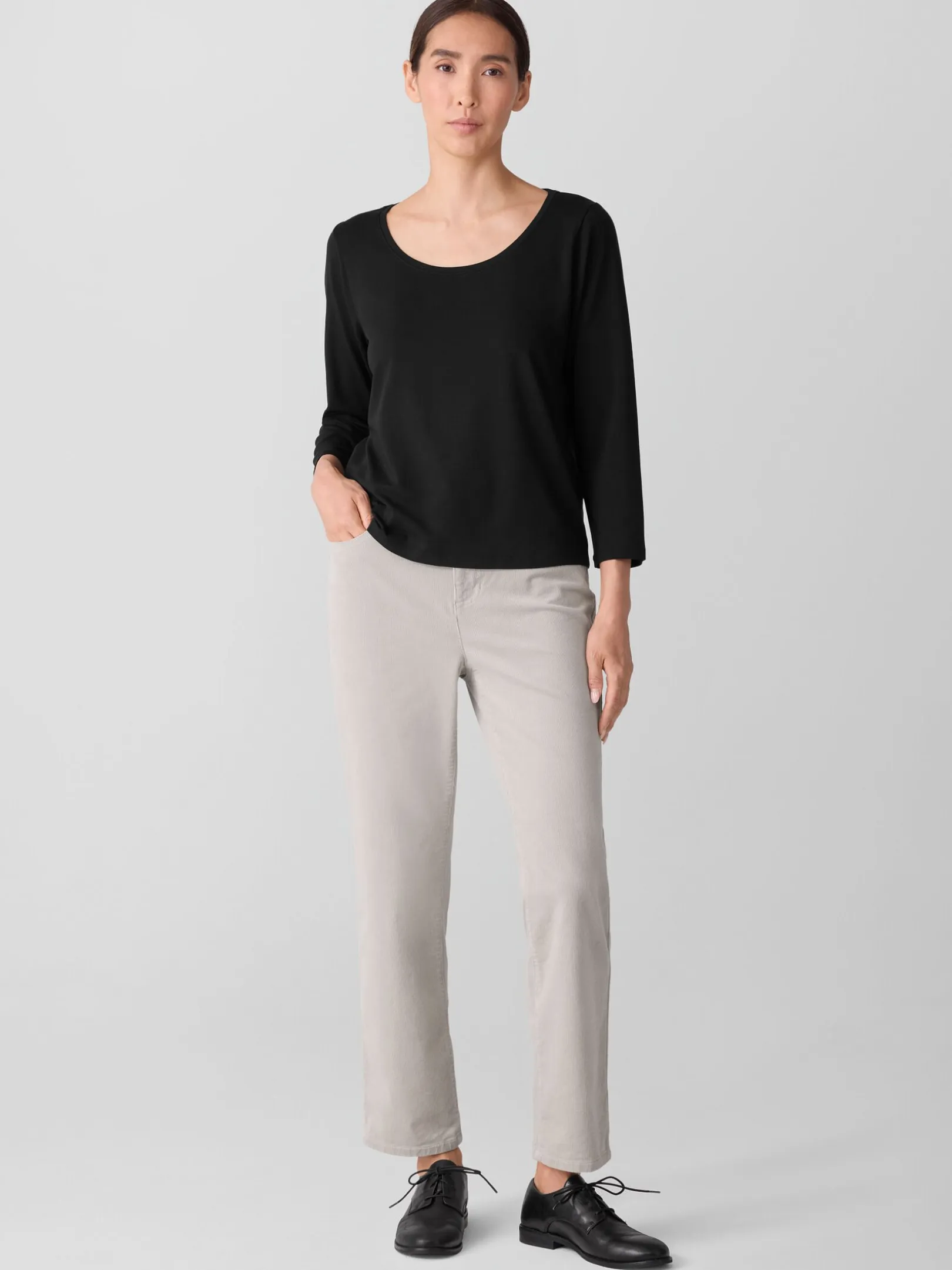 Stretch Jersey Knit Scoop Neck Top