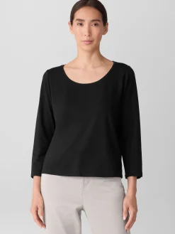 Stretch Jersey Knit Scoop Neck Top